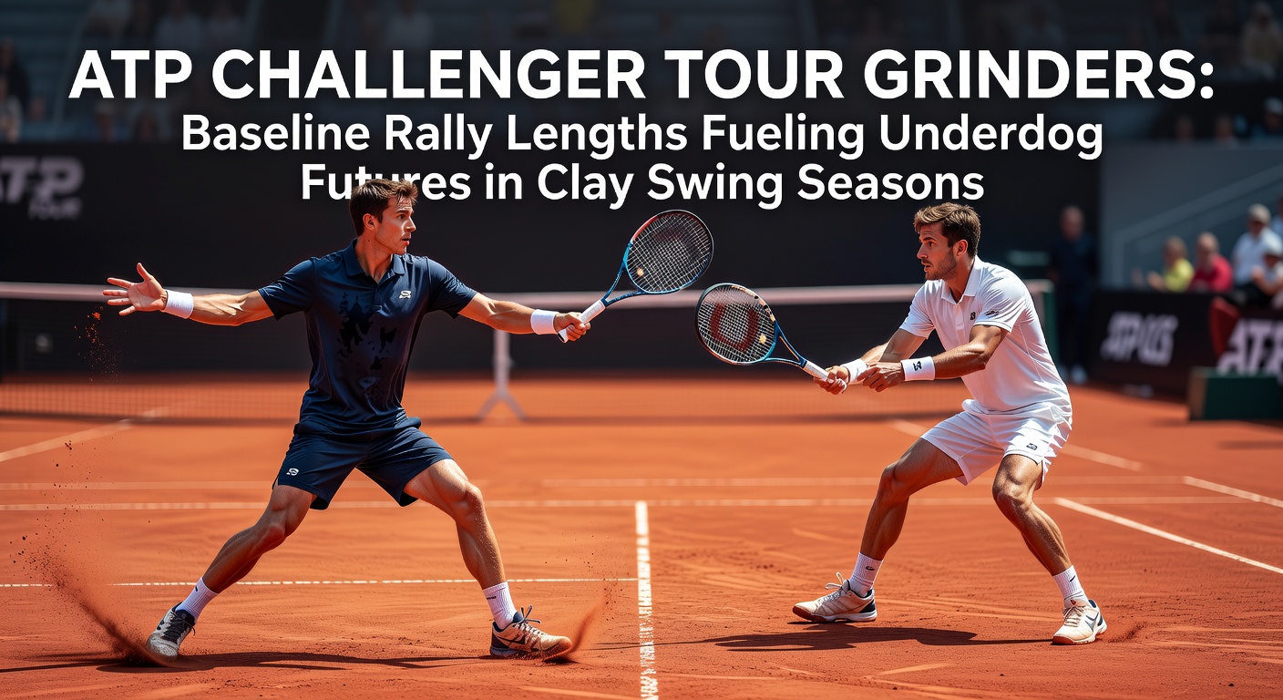 ATP Challenger player engaged in a long baseline rally on clay court during a European swing match