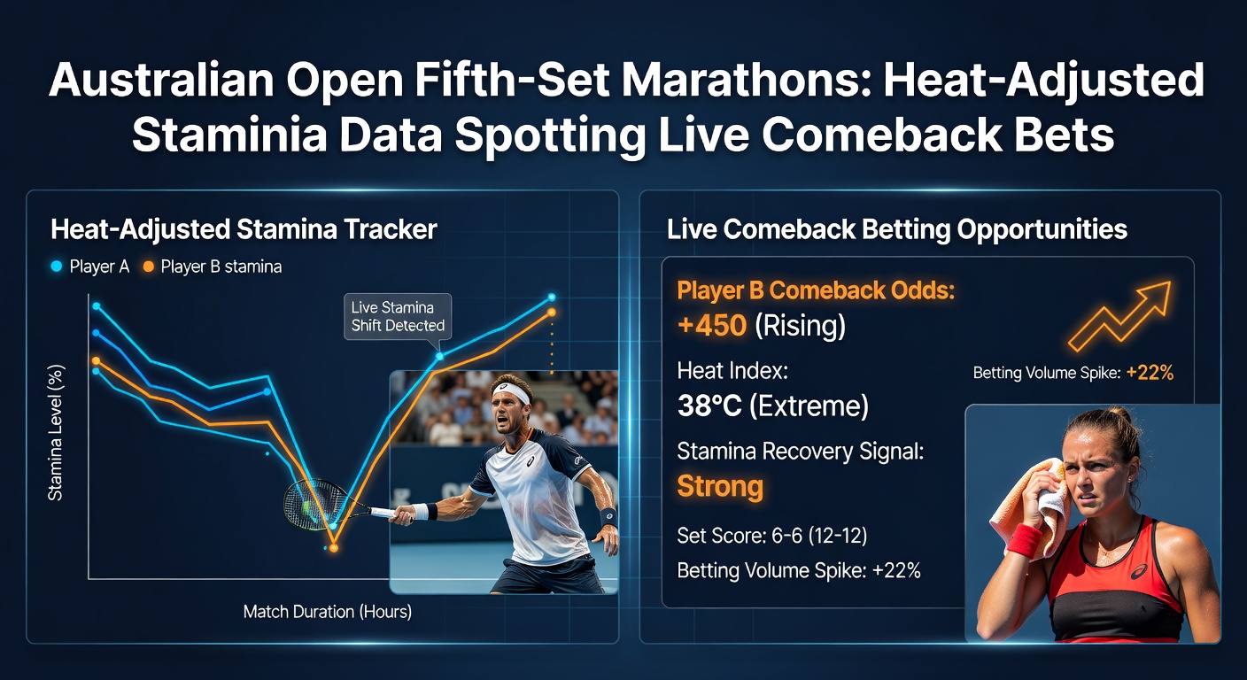 Sweaty tennis players locked in a tense fifth-set rally under the blazing Australian sun at Melbourne Park, highlighting the physical toll of marathon matches