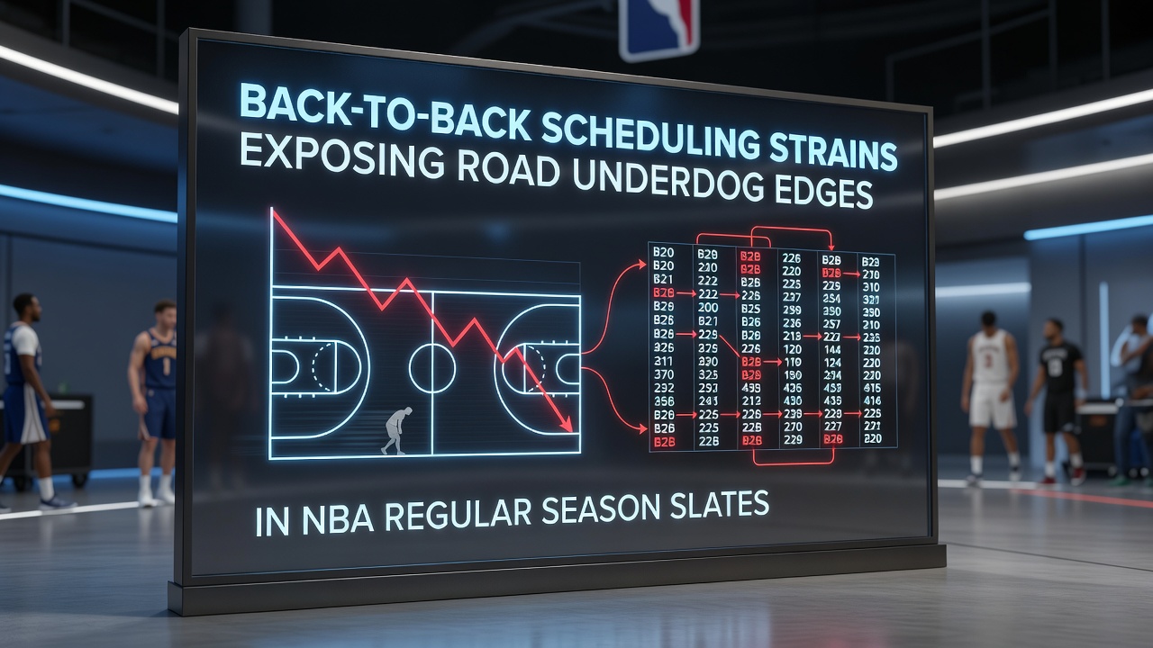 Close-up of NBA players on a court during a fatigue-affected back-to-back matchup