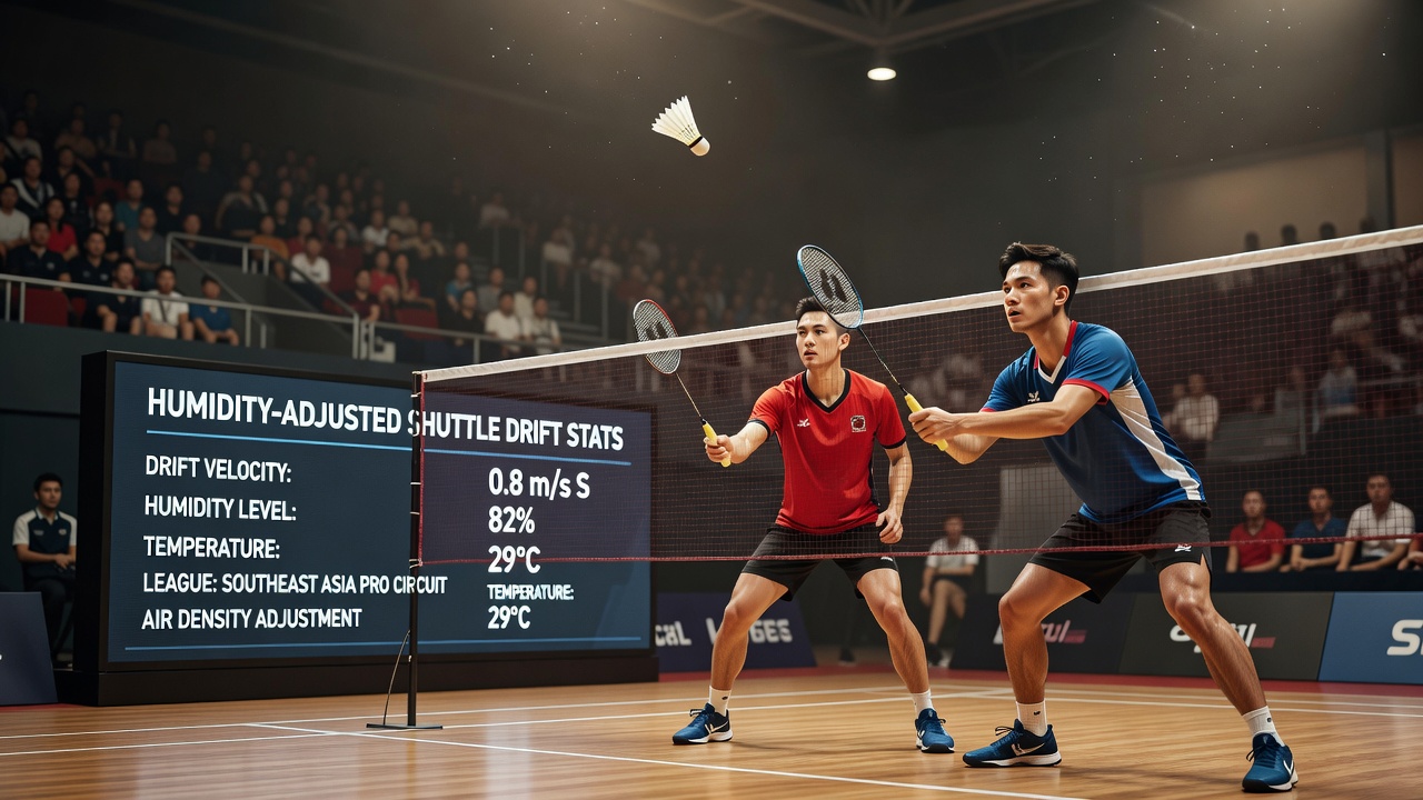 Evening badminton match analysis showing shuttle drift under high humidity