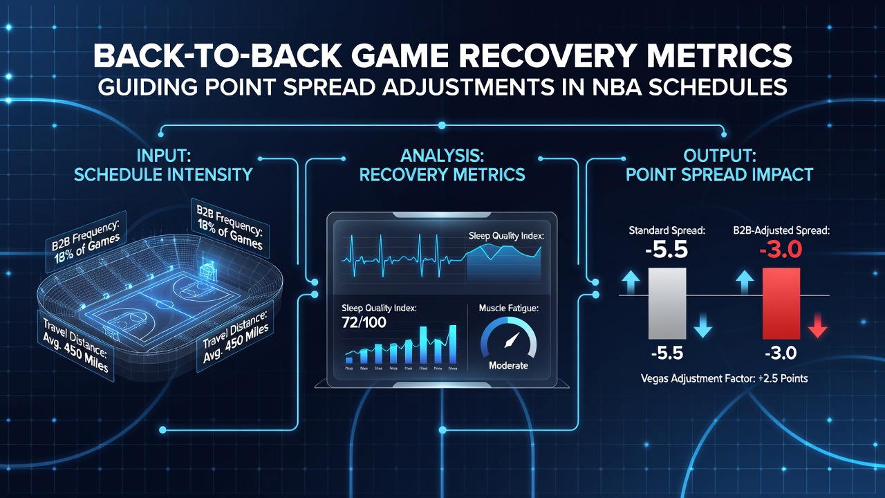 NBA teams tracking recovery metrics during back-to-back game stretches with performance data overlays