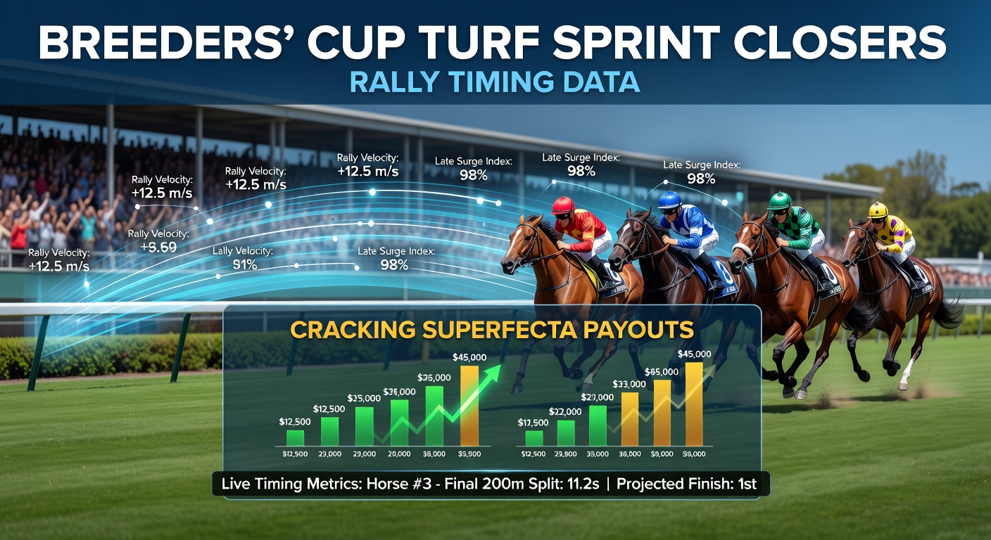 A field of horses thundering down the straight in the Breeders' Cup Turf Sprint, with closers mounting a late charge amid flying turf