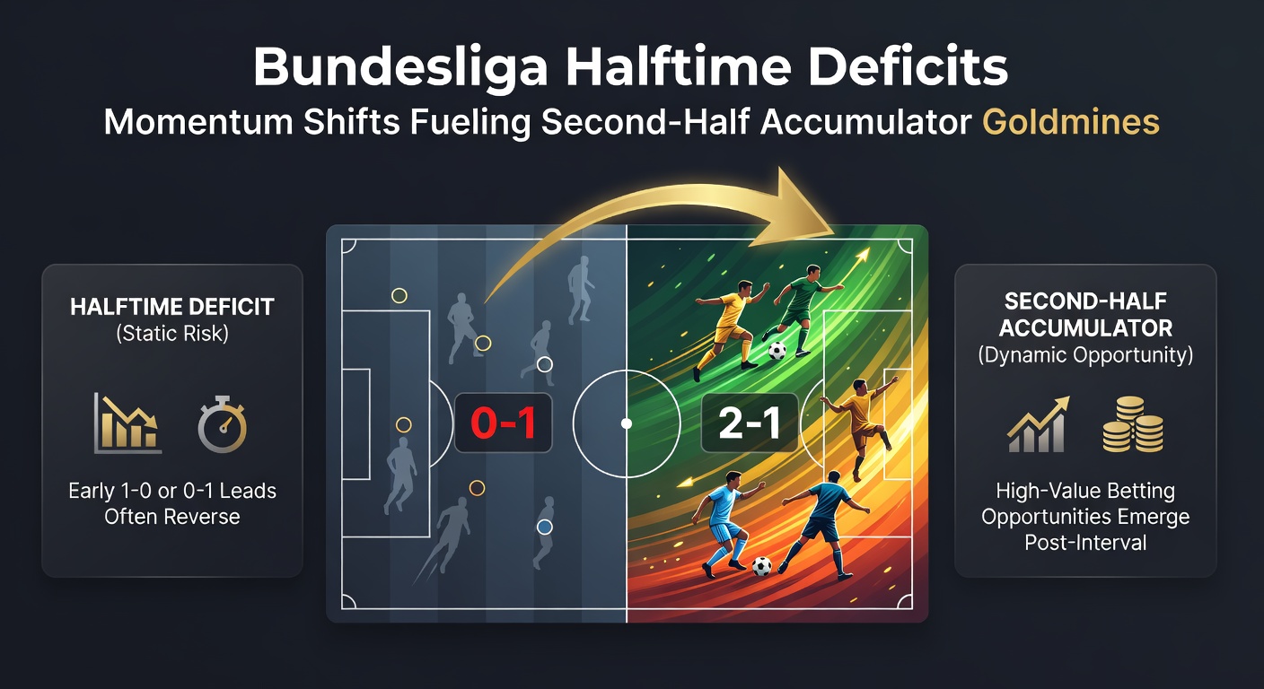 Bundesliga match showing a team celebrating a second-half equalizer, highlighting momentum shift from halftime deficit