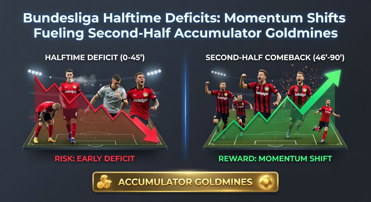 Graph illustrating Bundesliga second-half goal surges from halftime trailing teams, with overlaid match timelines