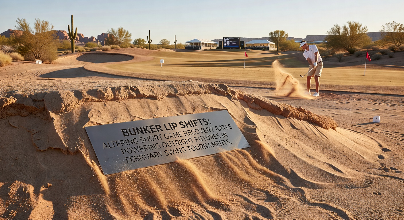 Arizona desert golf course bunker with shifted lip edges affecting player recovery shots during February tournament play
