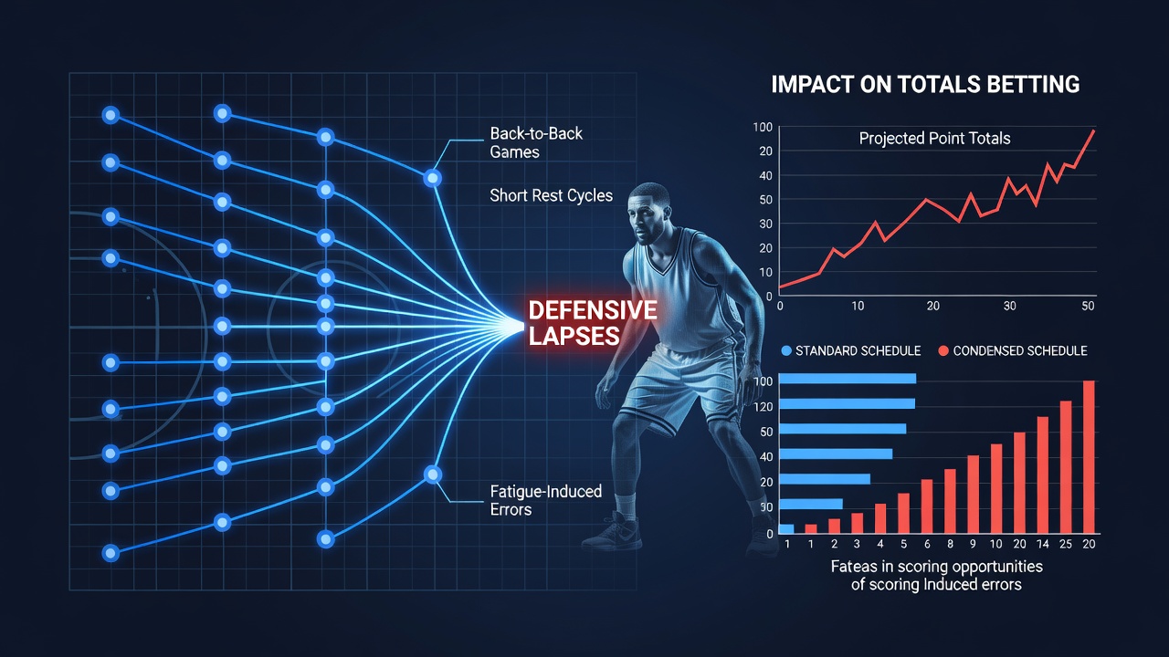 Close-up of NBA defensive breakdown during a high-paced game in a condensed schedule period