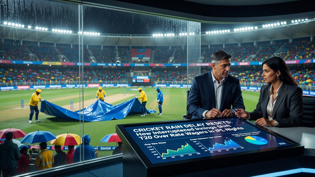 Umpires and grounds staff managing rain delay during IPL T20 night match