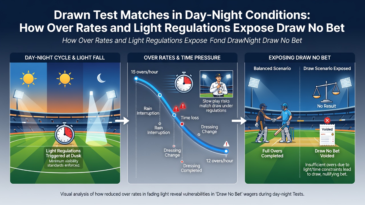 Umpires checking light conditions with meters during a pink-ball Test match as players wait on the field