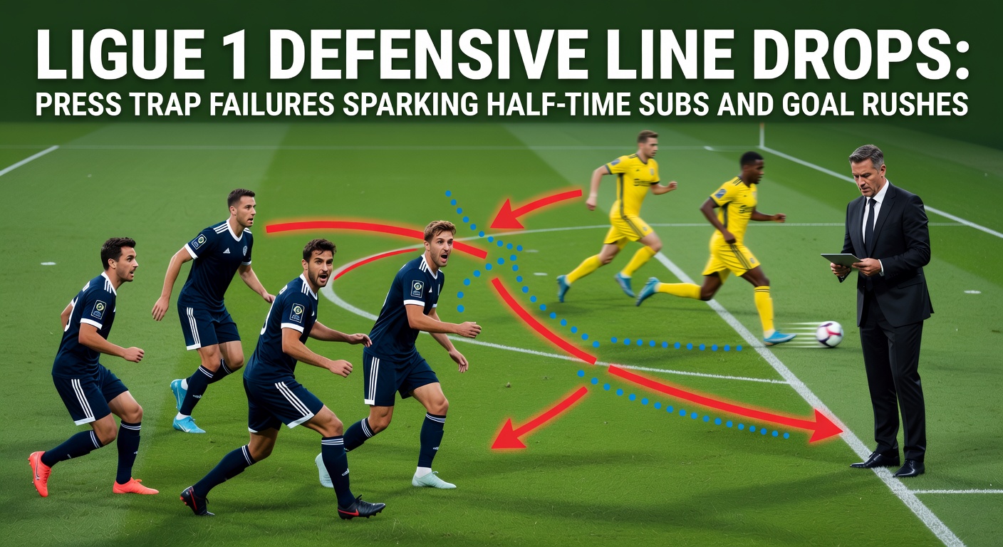Ligue 1 defenders dropping deep during a failed high press, exposing space behind the line