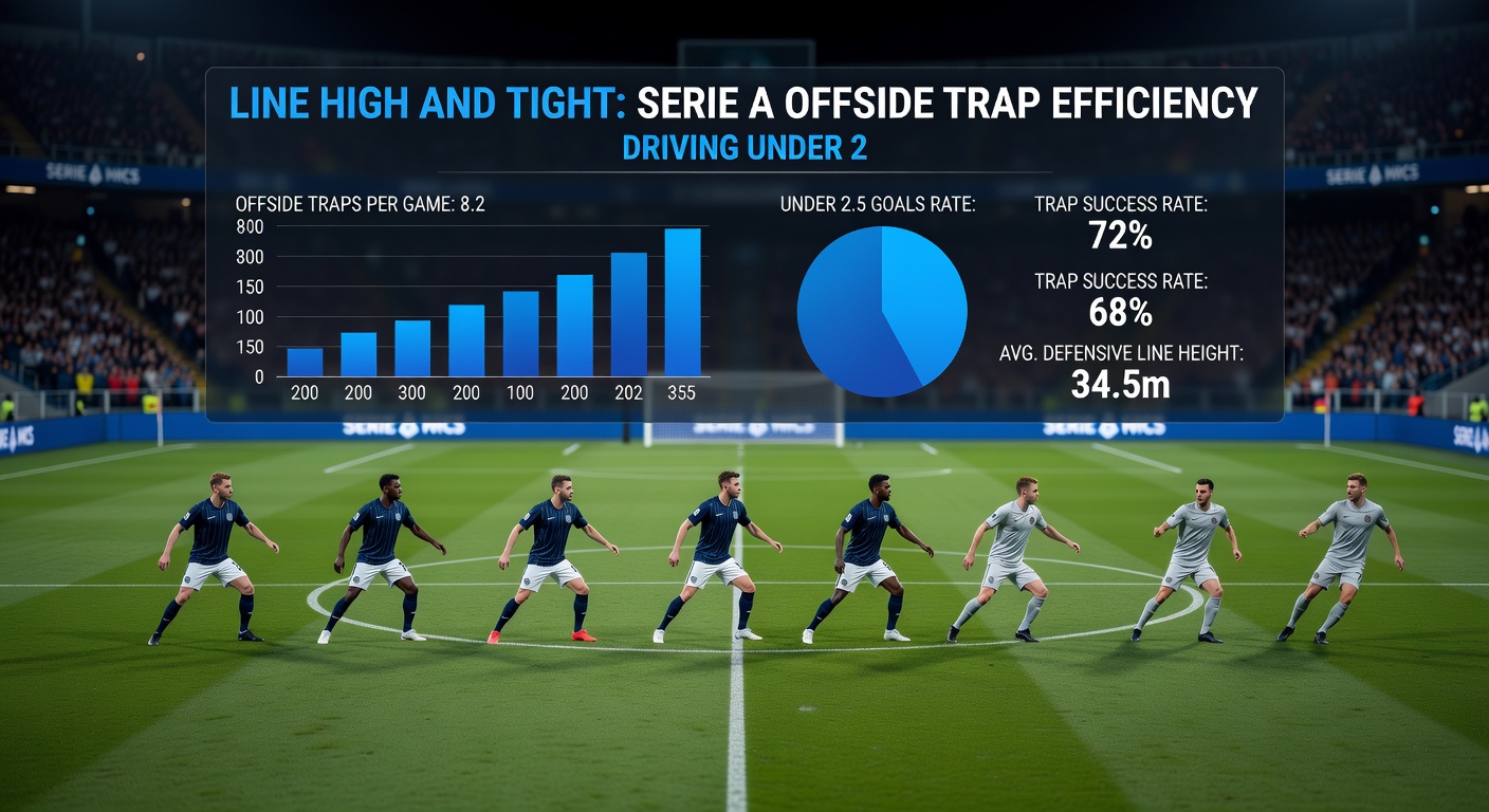 Close-up of a Serie A high defensive line in action, with attackers caught offside amid a packed midfield