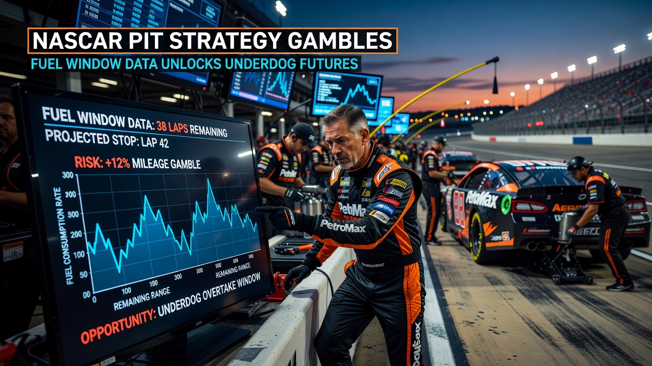 Detailed fuel window charts and telemetry screens used by NASCAR strategists during restrictor plate events