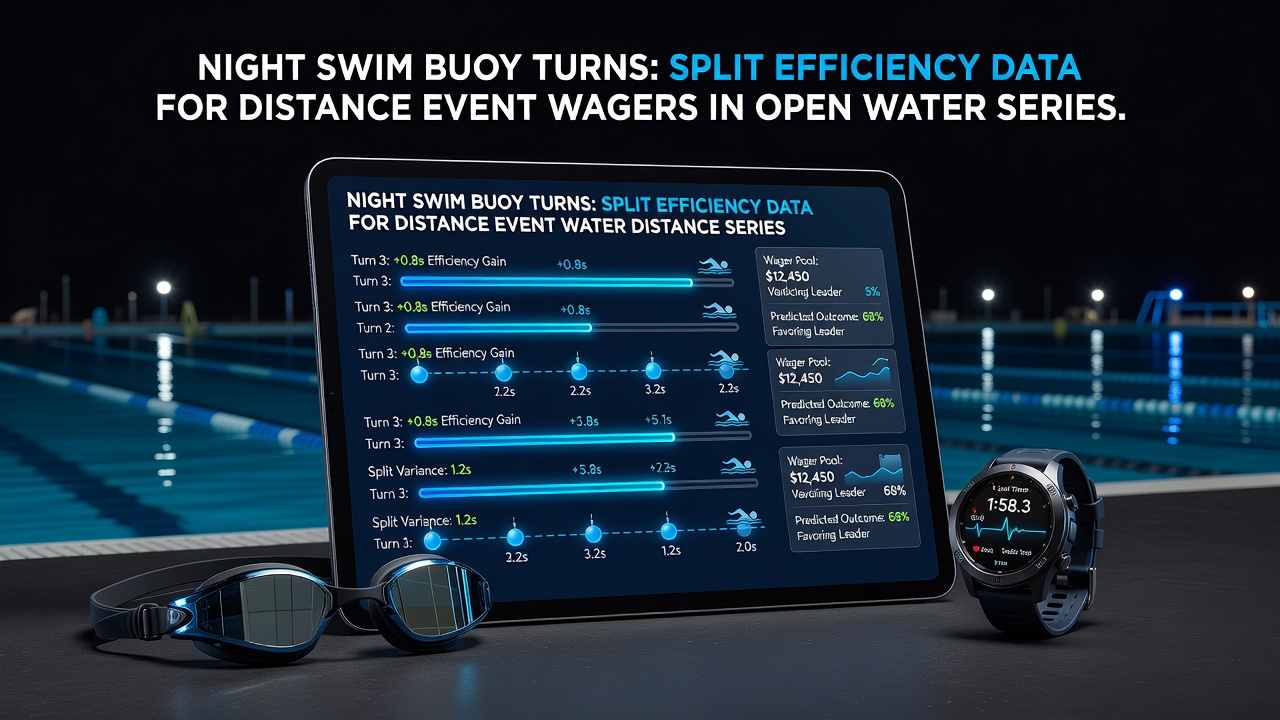 Data charts displaying split times at night buoy turns for open water distance swimmers