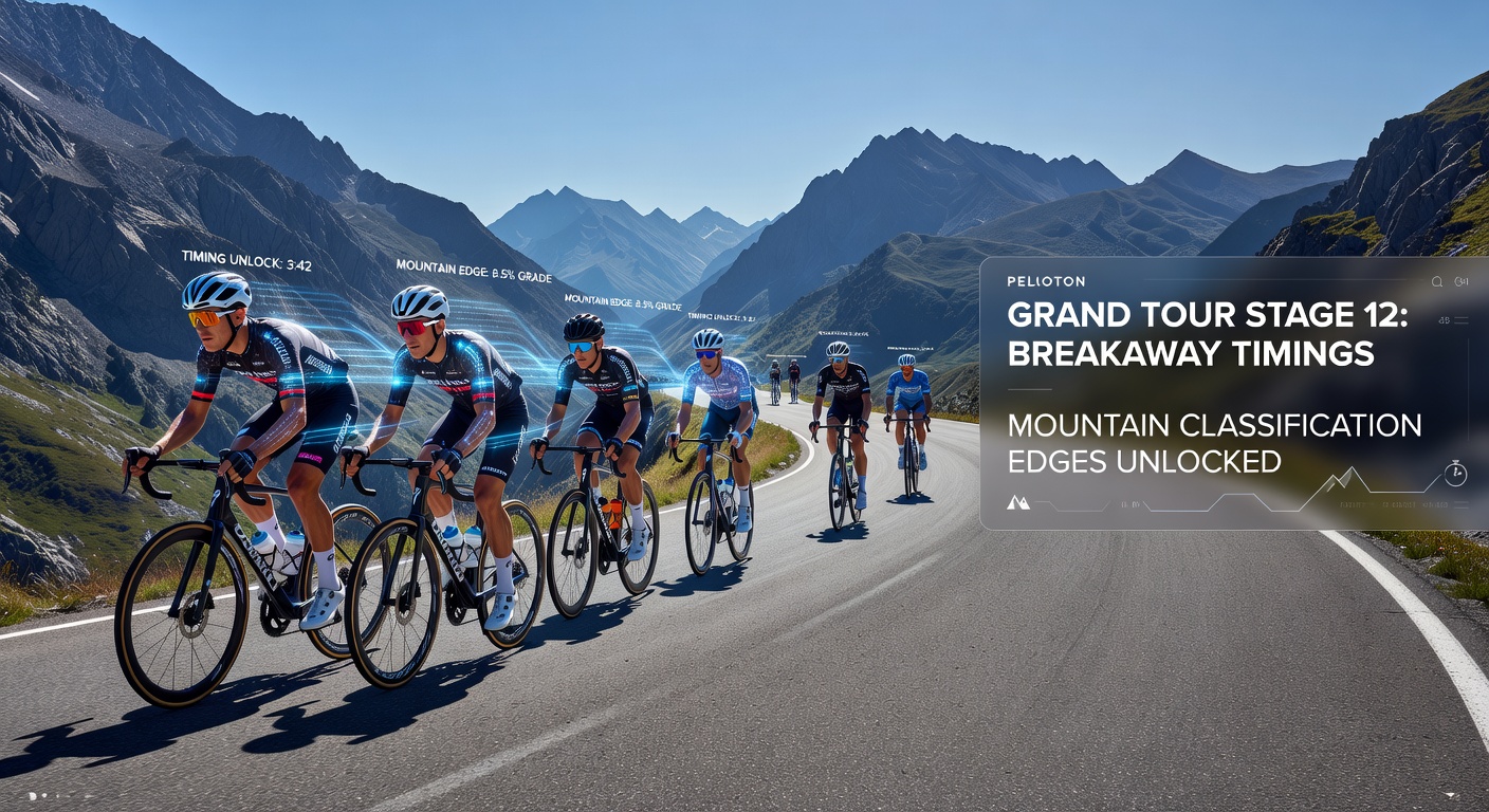 Cyclists in a breakaway group ascending a mountain stage in a grand tour event