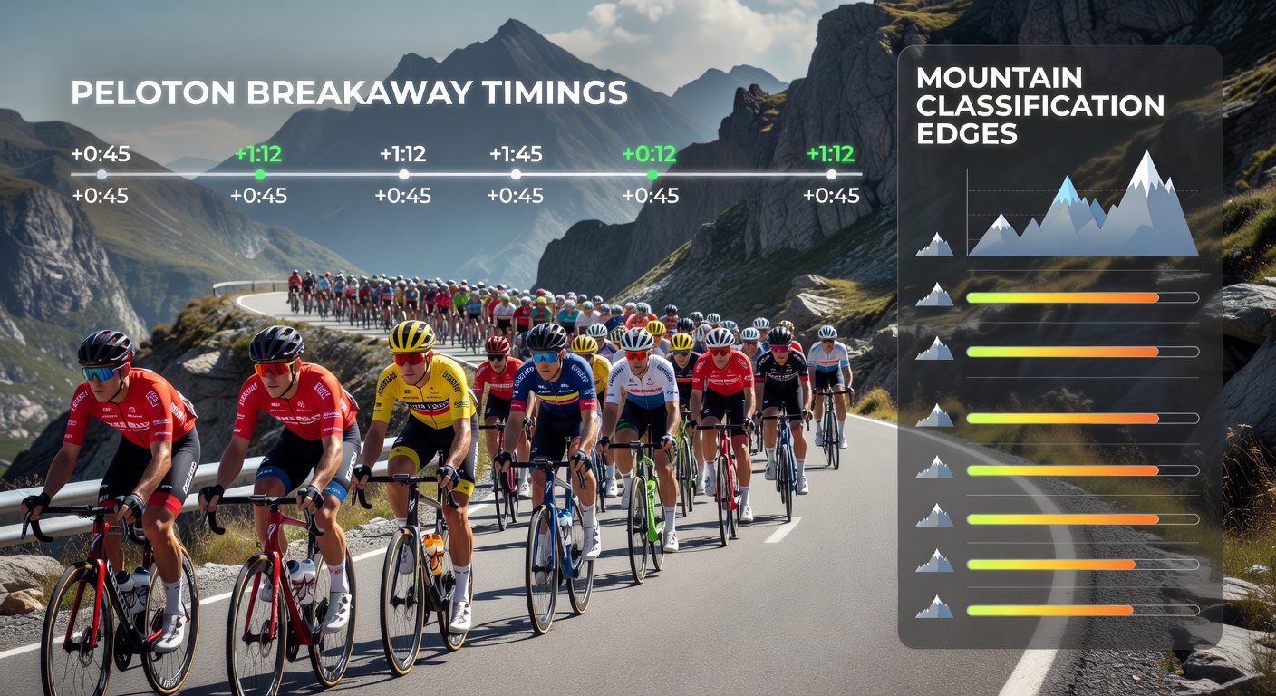 Peloton chasing a breakaway on a mountain road during a grand tour stage