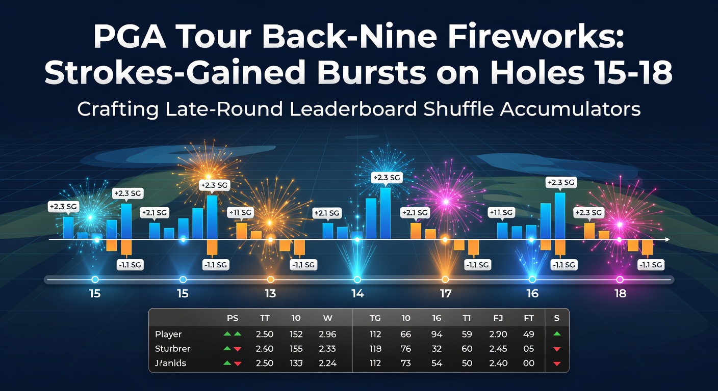 Dramatic PGA Tour leaderboard shuffle during final round back-nine action, with players surging up the board on holes 15-18