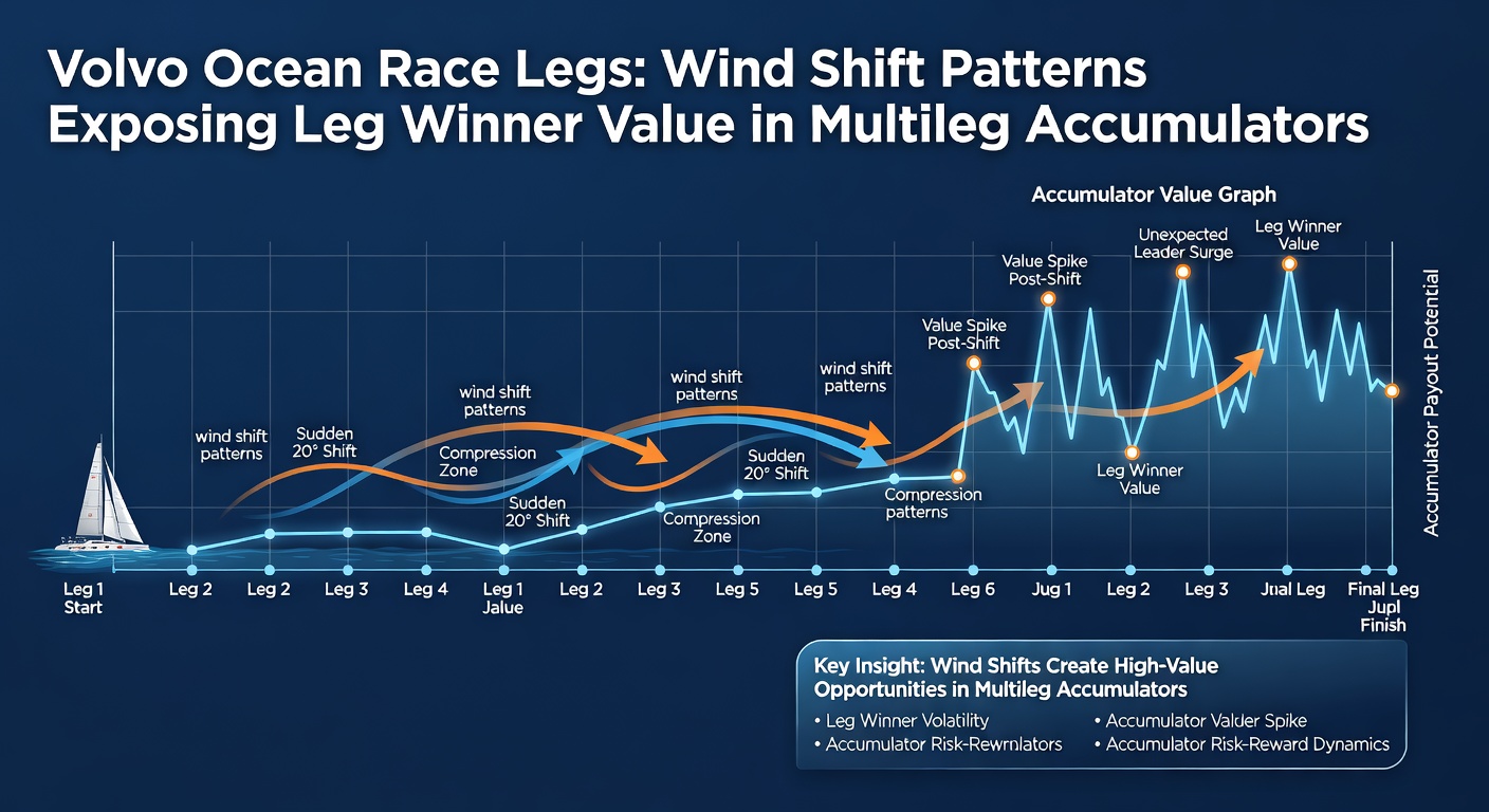 A Volvo Ocean Race yacht slicing through turbulent Southern Ocean waves during a critical leg, with wind shift indicators overlayed on the chart