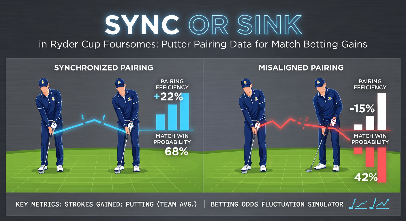 Ryder Cup foursomes pair lining up a crucial putt on the green, highlighting the precision needed in alternate-shot play