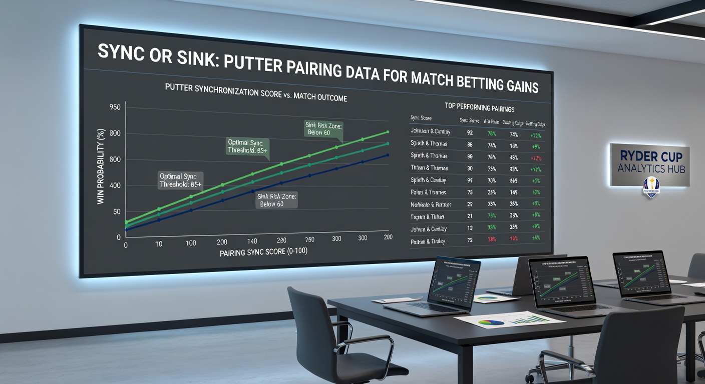 Close-up of two Ryder Cup players consulting over a putt read, illustrating partner sync on a contoured green